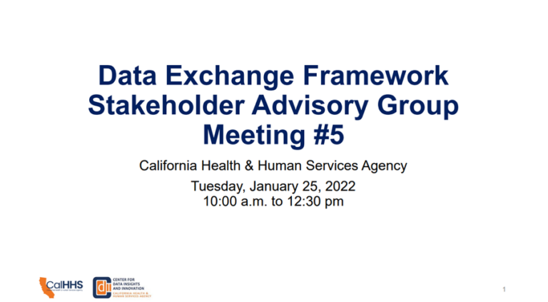Data Exchange Framework Stakeholder Advisory Group Meeting #5