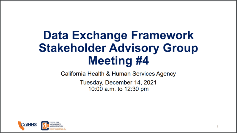 Data Exchange Framework Stakeholder Advisory Group Meeting #4