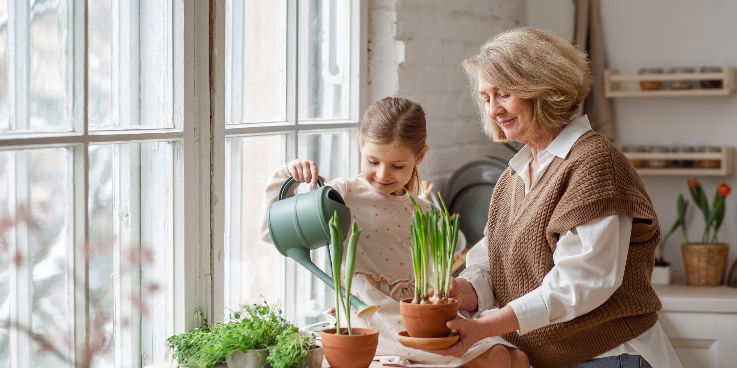 An,Elderly,Woman,Grandmother,And,A,Little,Girl,Granddaughter,Take